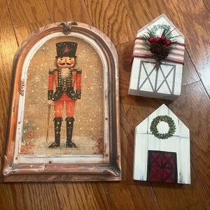 Nutcracker and Holiday House Decor Set - Red, Black, Green